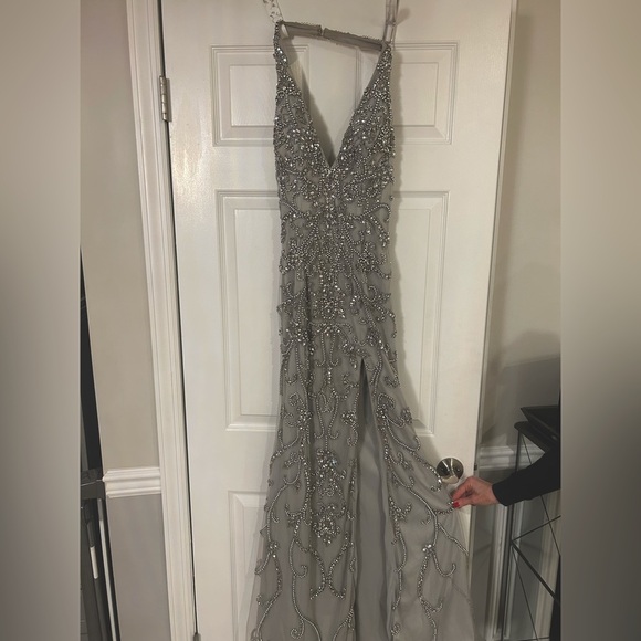 Terani Couture Silver Prom Dress - Picture 6 of 9